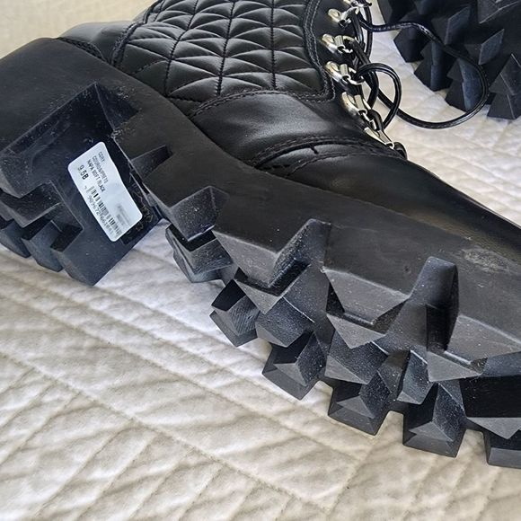 Schutz cory quilted lace up chunky heel combat boots - Picture 3 of 12